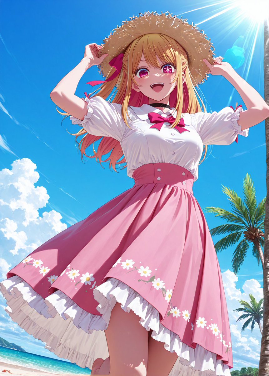 沖縄に来た私服な星野ルビーちゃん SFW Illustration. No nudity or