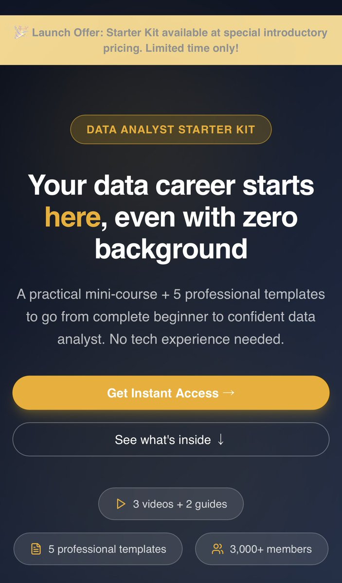 DabereNnamani's tweet photo. I spent 5-6 years studying Microbiology.
Not Computer Science. Not anything technical.

Yet today I am a Senior Data Analyst, a consultant, and I have helped over 3,000 people across Africa start their own data journey.
It was not easy getting here. I had no clear path, no mentor, and no resources built for someone like me in Lagos trying to break into a field that felt like it was designed for someone else entirely.

So I figured it out the hard way.
And then I built everything I wish I had when I was starting.

The Complete Data Analyst Starter Kit is exactly that. A 90-day learning plan, a data cleaning checklist, a Power BI dashboard template with real Nigerian data, a CV template for beginners, three video lessons, and two career guides.

Everything in one place. Built for African beginners.

If I could go from Microbiology to Senior Data Analyst, you can absolutely go from where you are right now to where you want to be.
Your background is not a barrier. It never was.

Here is the link to the product I’ve created to help you navigate your journey.

https://t.co/Oq6VfjOmRh

And if you want me to guide you personally, tutoring sessions are available too. Just send me a message.
Your data career starts now.