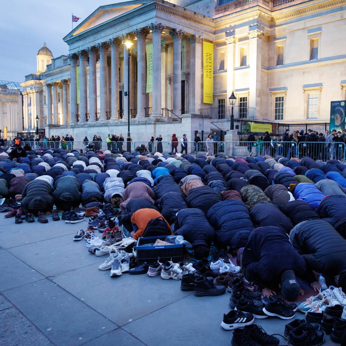 DrewPavlou's tweet photo. Nice to know that British leftists think that these two images are the exact same.

20 female choristers briefly walking through Trafalgar Square is the same as thousands of military aged Muslim men completely taking up and dominating British public space for hours.

Also good to know that they think a foreign religion that largely arrived in the British Isles 2 generations ago has just as much moral right to claim the country as Christianity which has been core to the culture of the British Isles for 60 generations (at least 1500 years). Really good to keep that in mind, they hate their own culture and want it replaced with a foreign one.