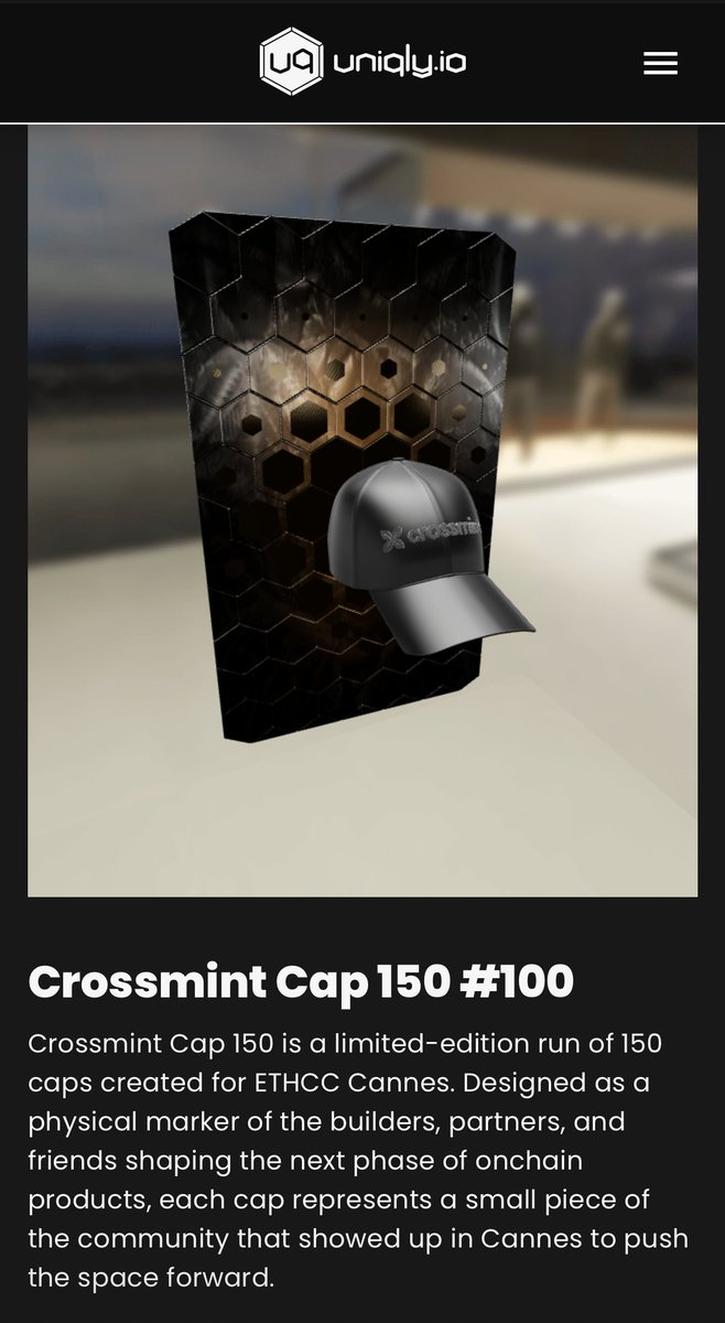 alexisonchain's tweet photo. If you’re a partner or friend of @crossmint , we’ve got a surprise for you at our booth this @EthCC.

We created a limited run of 150 exclusive caps, produced by @Uniqly_io. Each one is paired with an onchain digital collectible. 

See you in Cannes🌴☀️ https://t.co/UegGgBx51d