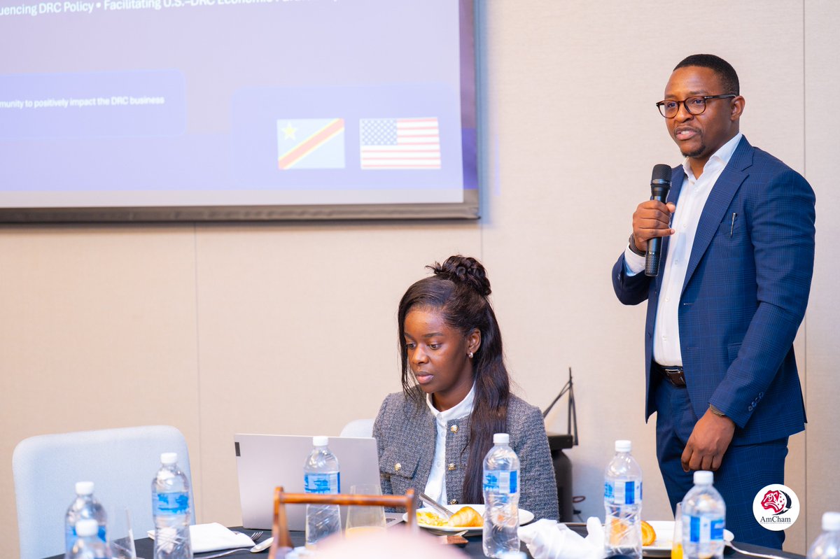 AmChamRdc's tweet photo. The AmCham DRC was delighted to welcome new members during a business breakfast on Friday 27 March, attended by the newly appointed US Chargé d'affaires in DRC. @AmbaRdcongoUsa @USChamberAfrica @USEmbKinshasa @YannSukakumu https://t.co/IAGvM6peGO