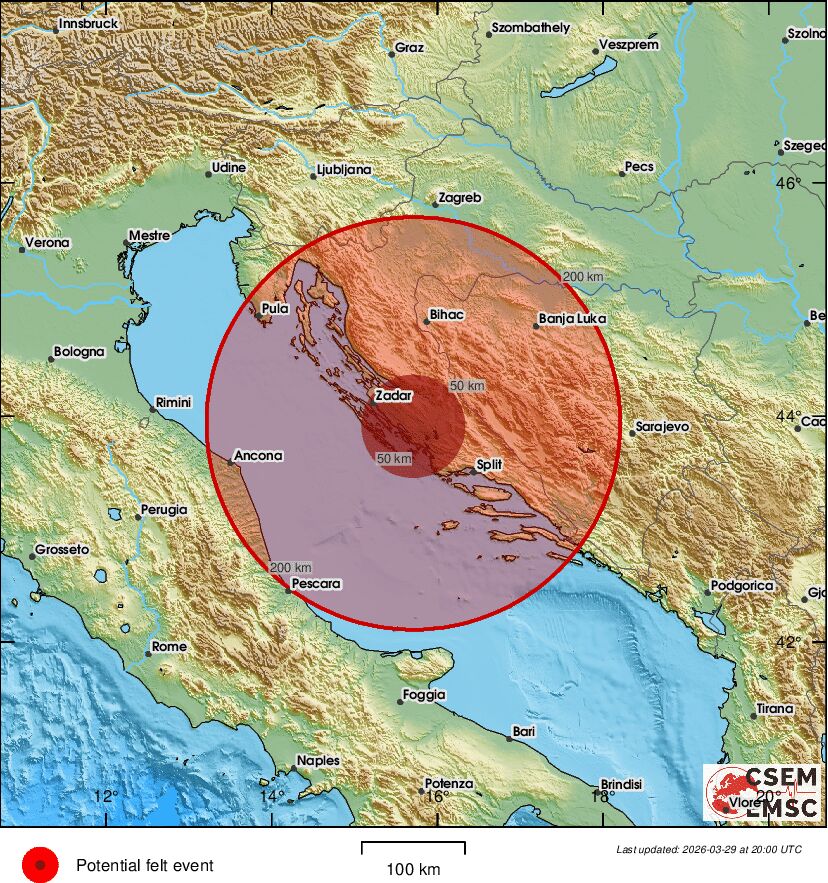 LastQuake's tweet image. #Earthquake (#potres) possibly felt 26 sec ago in #Croatia. Felt it? Tell us via:
📱m.emsc.eu/#app
🌐m.emsc.eu
🖥emsc-csem.org
⚠ Automatic crowdsourced detection, not seismically verified yet. More info soon!