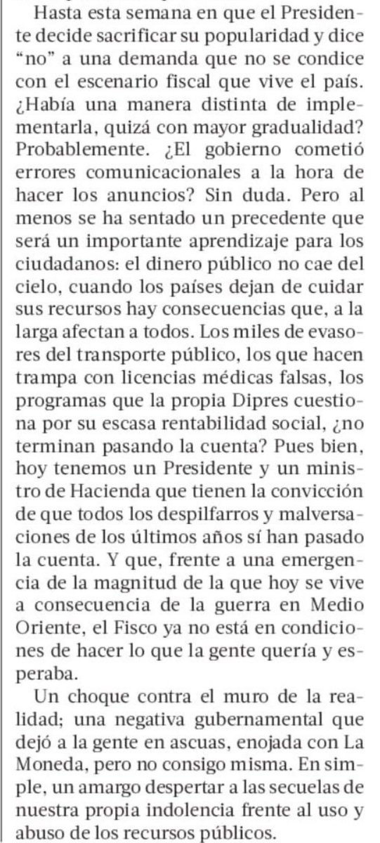 ccifuentesh's tweet photo. Muy acertado @maxcolodro en su columna. Puede haber habido errores de forma, pero dejar de disfrazar la realidad con un Estado siempre pródigo en recursos, es evitar una crisis cuyos efectos serían mucho peores que esta alza de combustibles: https://t.co/afSYpVc1ur