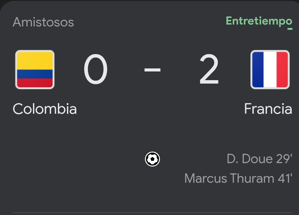 LightNingAlertT's tweet photo. ⏱️⚽ SE VIENE EL SEGUNDO TIEMPO
La Selección de Francia lo gana 2-0 ante la Selección de #Colombia 👀
🔥 Todo listo para los últimos 45 minutos. https://t.co/hipXWK3Cta