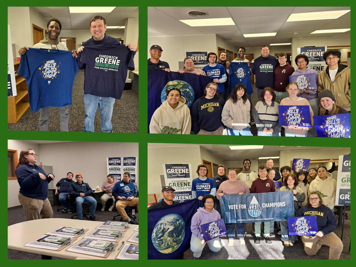 ChedrickGreene's tweet image. #MarchMadness t-shirt exchange! Thanks to @michiganlcv for helping put 2,000 doors on #TeamGreene’s scoreboard this weekend — talking with voters about how important winning #SD35 is for more affordable, reliable &amp;amp; clean energy; protecting Michigan’s drinking water &amp;amp; Great Lakes.