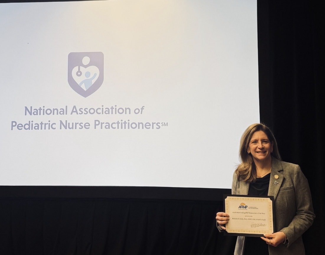 VUNursing's tweet photo. Congratulations to Dr. Michelle Kelly!
- Named Outstanding Researcher of the Year by @NAPNAP
- Recipient of the Leah Harrison Excellence in Clinical Writing Award for article co-authored with PhD students Jessica Strohm Farber and Tasha Martin Peters
#VillanovaNursing https://t.co/HvT3mVclrX