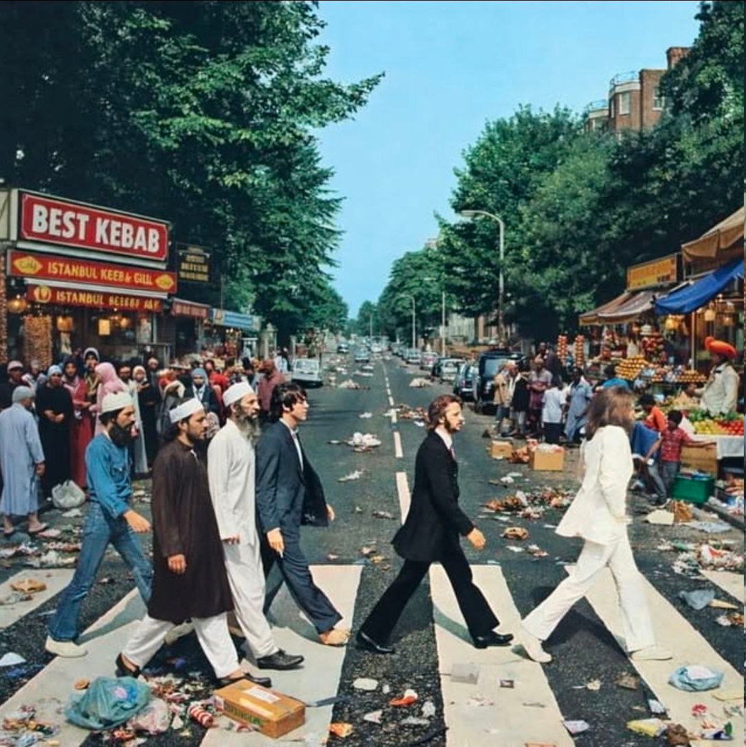 PeterBorbe's tweet photo. Wenn die Beatles ihr Coverfoto heute auf der Abbey Road machen würden!🤪 https://t.co/sLfCFIBmzE