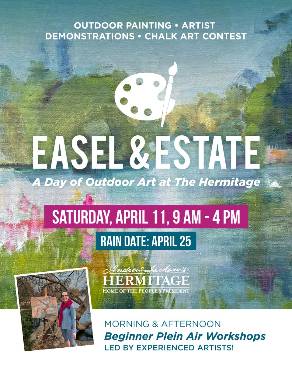 ajhermitage's tweet photo. Join us this April for hands-on history, family fun, outdoor art, and meaningful moments:
๐
4/3 Homeschool Day
๐
4/4 Presidential Easter ๐ฃ
๐
4/11 Easel & Estate ๐จ
๐
4/15โJuly Path of Glory
๐ Details & tickets in bio
#ThingsToDoInNashville #ExploreTN https://t.co/axZ6bKz6q3