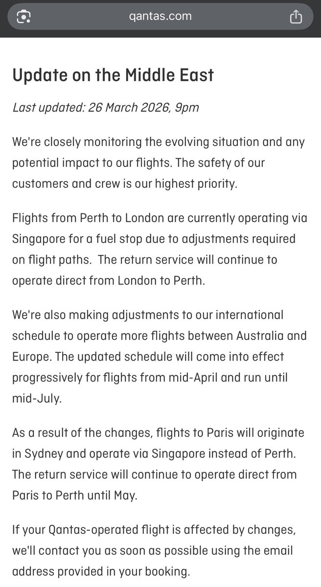 2FeetOnDaCup's tweet photo. @Qantas You’ve announced that will assist customers with Qantas bookings on Emirates to rebook flights to avoid the Middle East, but I called this morning &amp; there are zero options for me, even if I alter my destination from Rome to London. Outbound flight is on May 14th. Thanks https://t.co/PGfW3kmTW2