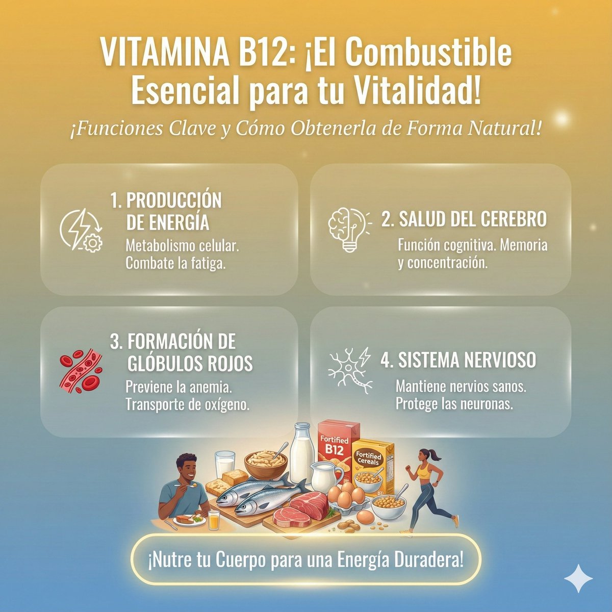 Si te sientes agotado antes del mediodía y tu neblina mental no te deja producir!!! No es flata de café ☕️☕️🤔

✅La Vitamina B12 es el combustible real de tu sistema nervioso. Sin ella, tu ADN no se repara y tus neuronas pierden su aislante.

Aquí te explico cuándo y por qué tu