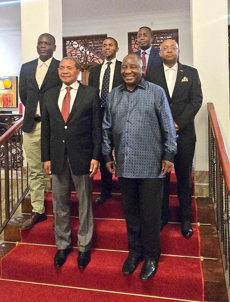 JGBwana's tweet photo. Today, H.E. Cyril Ramaphosa, President of the Republic of South Africa, who is also SADC Chairperson and the Chairperson of the African Union’s Ad-Hoc High-Level Committee on South Sudan (commonly called the C5) held talks with H.E.  Jakaya Kikwete, Former President of the United Republic of Tanzania and the Chairperson of SADC Panel of Elders (PoE), here in Pretoria.

During the talks, the two leaders discussed the work undertaken by the SADC Panel of Elders, including H.E. Former President Kikwete's contemporary role as the African Union High Representative for the Horn of Africa and the Red Sea, as well as his special mandate on South Sudan.