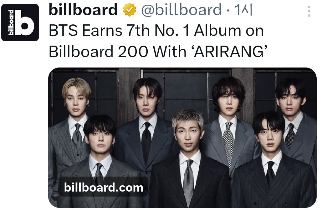 왕의 귀환 !!! !!
정말 정말 축하합니다 #BTS!!!!!!! 🥳😭

#BTS_ARIRANG
🇺🇸빌보드200 🥇위 데뷔  !!!!

🔥총 641,000 유닛 (역대 아시안 아티스트 최대 기록)
●스밍 : 9,910만
●판매:  532,000 

●빌보드200 역대 아시안 아티스트 최대의 앨범 데뷔 기록

 ●<a href="/BTS_twt/">방탄소년단</a> 해당 차트 7 번째 🏅위 앨범(