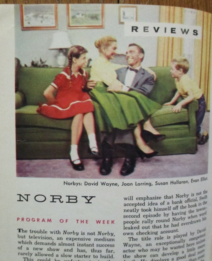 FrankMalfitano's tweet image. FORGOTTEN TV SHOWS: NORBY, 1955 NBC #Norby #tvshow #sitcom #color #1950s #DavidWayne #banker #smalltown #familyshow #JoanLorring #CarolVeazie #JackWarden #PaulFord #MaxineStuart #RalphDunn #forgottentvshows