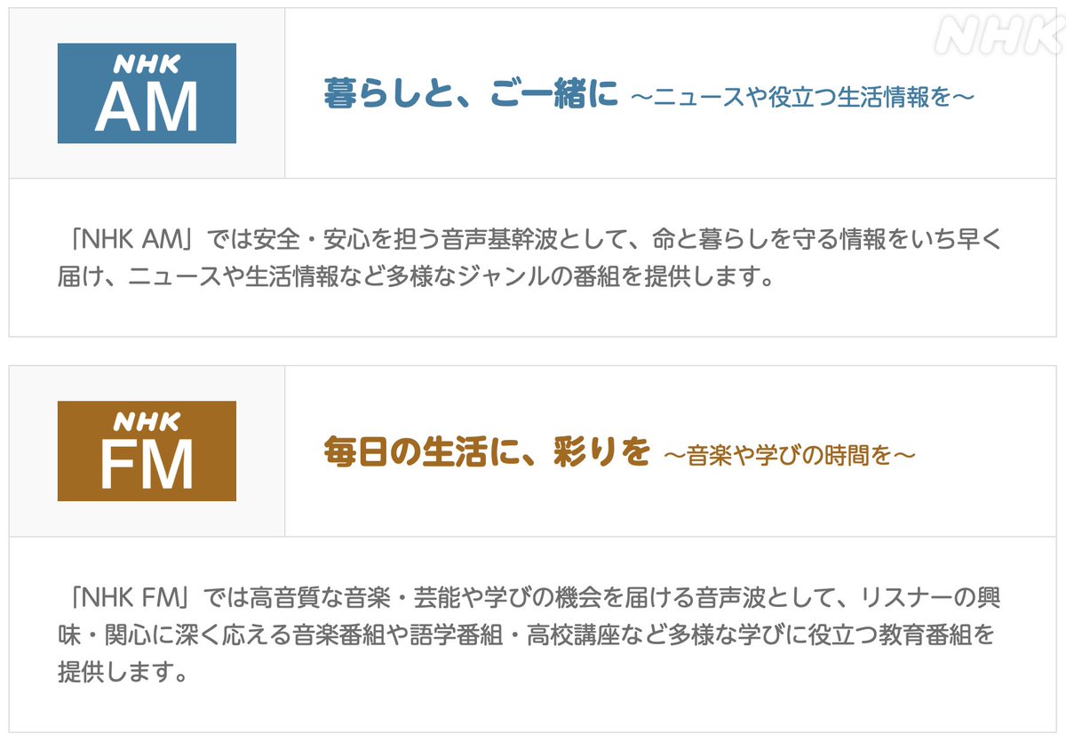 NHK_PR's tweet photo. 【2026.3.30 NEW RADIO】

今日から、NHKのラジオ放送は
「NHK AM」「NHK FM」
2つの電波でお送りします。

スマホ、PCからは「らじる★らじる」でお聴きいただけます。

▼NHKのラジオ放送を聴く▼
https://t.co/MSC9LhWAir

今日から
これからも
どうぞよろしくお願いします📻

#NHKAM
#NHKFM https://t.co/LskVyptaoI