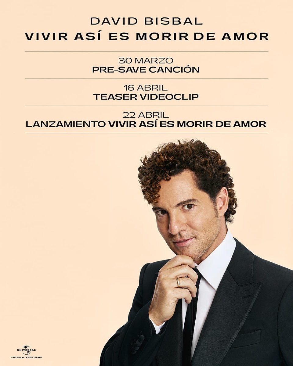fansdbmadrid's tweet photo. Estáis preparad@s? @davidbisbal nos presenta #VivirAsiEsMorirDeAmorDB. 

Nuevo single, atent@s a las fechas! ❤️ https://t.co/TwWAwUWUbM