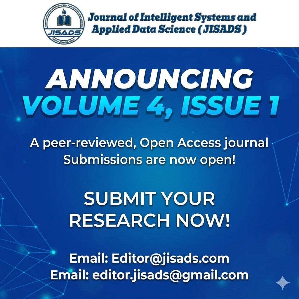w_ali82's tweet photo. 📢 Call for Papers: JISADS Journal (Vol. 4, Issue 1)

We are officially open for submissions for the upcoming issue of the Journal of Intelligent Systems and Applied Data Science (JISADS)! 

We invite researchers to submit original papers and reviews in AI, Data Science, Intelligent Systems, and emerging technologies.

✅ Why Publish with JISADS?

🔹 Rigorous & transparent peer-review process.
🔹 Globally indexed in DOAJ and Index Copernicus.
🔹 Commitment to high-impact academic standards.

📅 Key Dates:

• Submission Deadline: June 15, 2026.
• Acceptance Notification: June 30, 2026.
• Publication Date: First week of July 2026.

📩 How to Submit:

Send your research papers directly to our editorial team:
📧 Editor@jisads.com
📧 editor.jisads@gmail.com

Join us in advancing the future of technology!