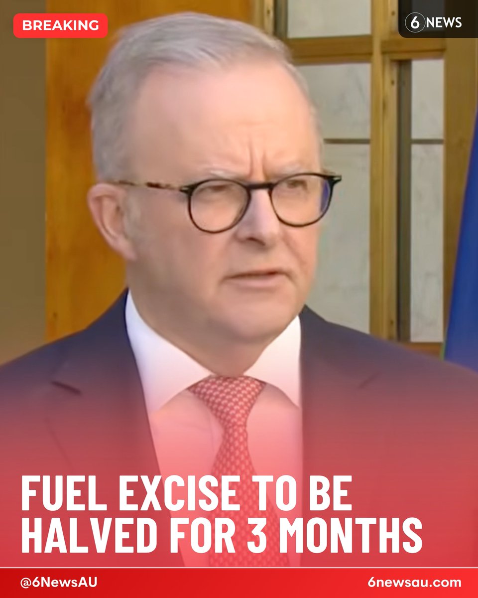 #BREAKING 🚨 Prime Minister Anthony Albanese has announced the fuel excise will be halved a three-month period, reducing the cost of petrol and diesel by 26.3 cents per litre