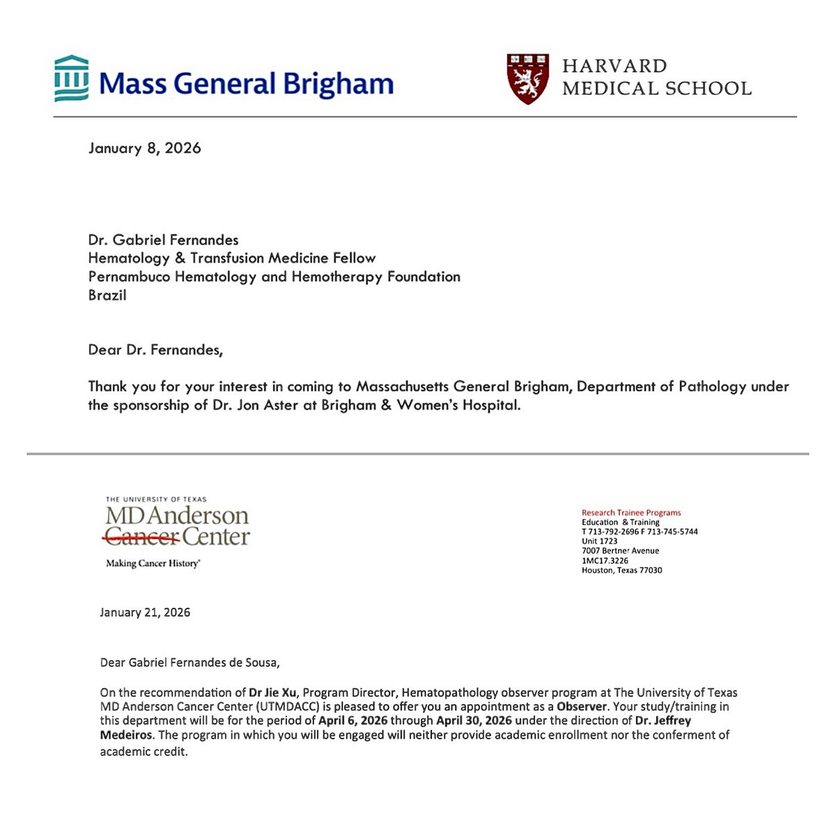 gabrielfsousa's tweet photo. I’m going to an observership at Brigham and Women’s Hospital and MD Anderson Cancer Center.
After much perseverance, another step in my journey in Hematopathology.
Grateful to God for going beyond what I planned.
#hemepath #MDAnderson #Harvard #Brigham #observership https://t.co/19zTtl7onO