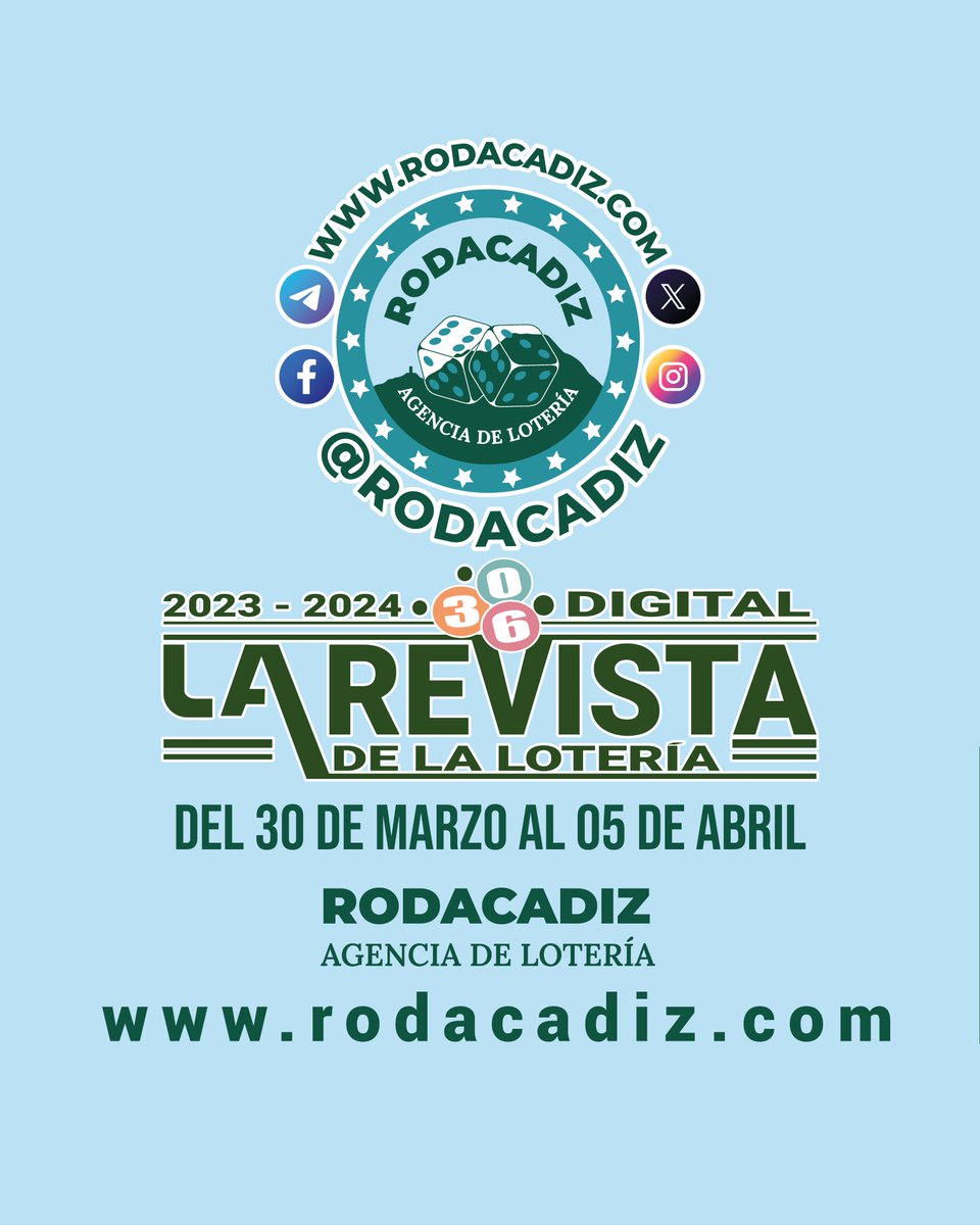 rodacadiz's tweet photo. La revista oficial de la lotería de oriente. (Válido para toda la semana)

Agencia de Lotería @Rodacadiz

Canal Telegram: https://t.co/QkNNoh0xeQ 📱
Grupo Telegram: https://t.co/k7OIEYkUV3 📱

Telegram: https://t.co/xY5tK2wlQx 📱
WhatsApp: https://t.co/2vbEkrqnpf 📱
Web: https://t.co/ddwFi437JV

#rodacadiz #agenciadeloteria #larevista #loteria #datosanimalitos