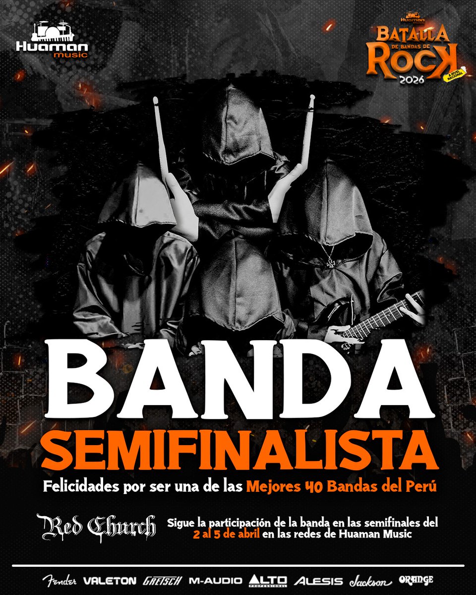 RedChurchBand's tweet photo. Con orgullo anunciamos que Red Church ha sido seleccionada para las SEMIFINALES de la Batalla de Bandas de Rock 2026 de Huaman Music Perú.

Contamos con 5 entradas totalmente gratuitas para los primeros 5 fans que quieran venir a vernos y apoyarnos en vivo en esta fase. https://t.co/Y84rVGXfcB