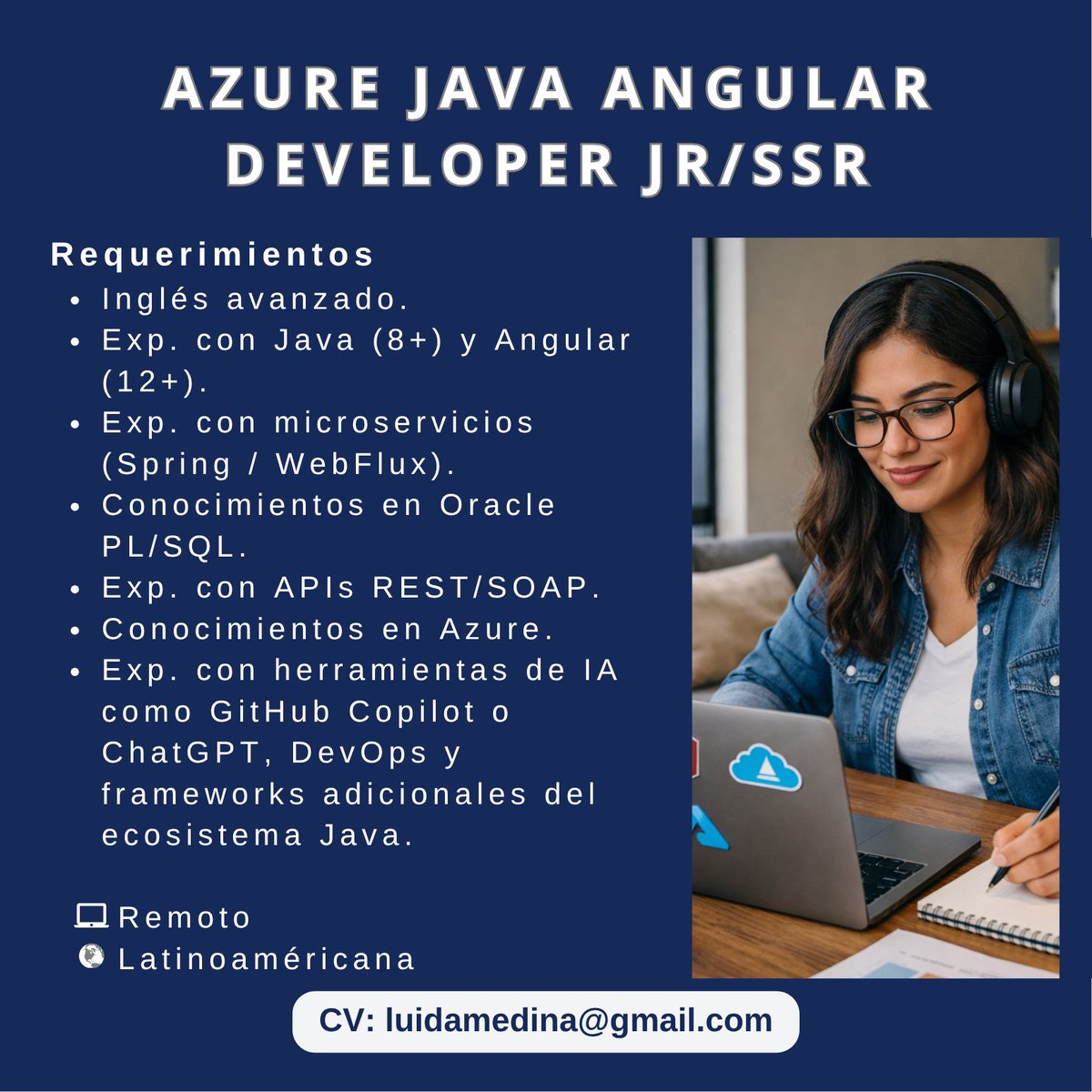 📢 Oportunidad Laboral | #Latinoamérica
Si te interesa trabajar con tecnologías modernas y sumando herramientas de desarrollo asistido por IA, esta oportunidad puede ser para vos. #frontend #react #python #arquitecturafrontend #techlead #hiring #remotework #latam #techjobs