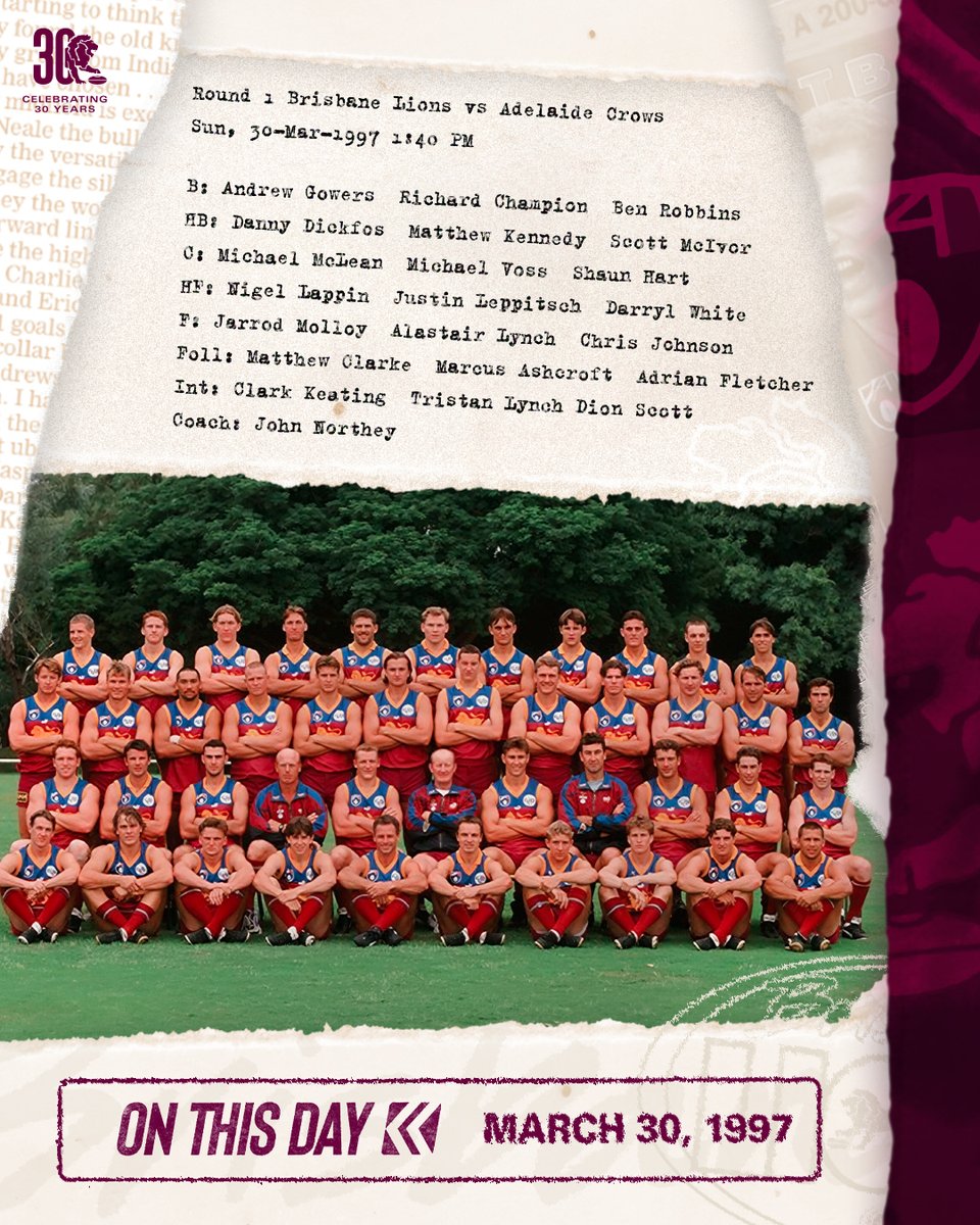 brisbanelions's tweet photo. ⏪ ON THIS DAY in 1997. The Brisbane Lions played their first game following the merger 🦁 https://t.co/ytDkOIKrRE