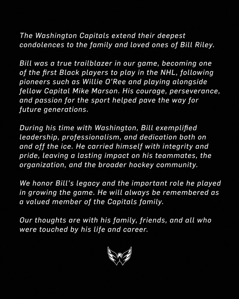 Washington Capitals statement on the passing of club alum Bill Riley: