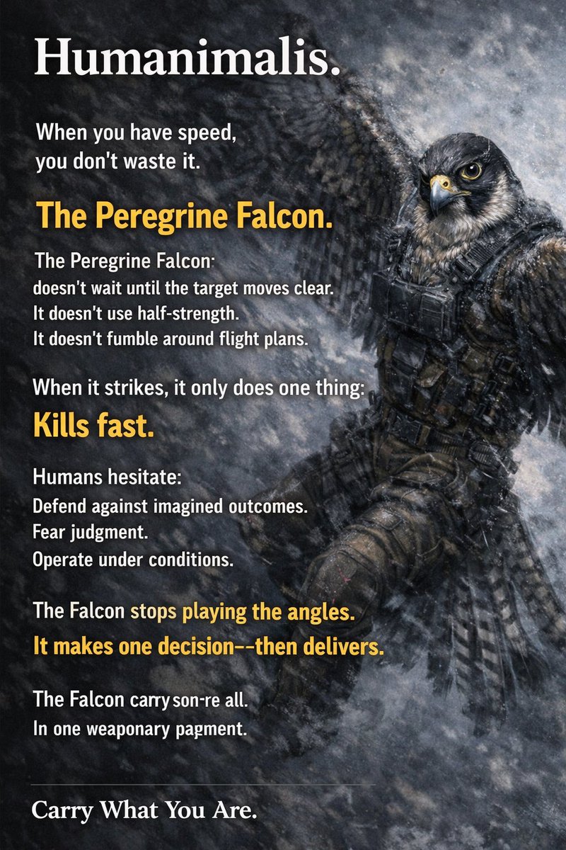 Humanimalis's tweet photo. Humans hesitate.
The Falcon doesn’t.
It decides once—
then executes at full speed. https://t.co/aJOiLW93pV