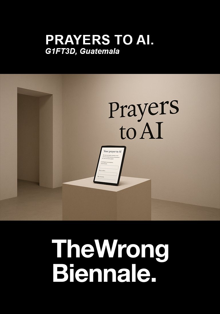 g1ft3d_'s tweet photo. Un honor formar parte de la edición 2025/2026 de The Wrong Biennale con tres participaciones en los pabellones:

🌐 COMPOST
🧬 DIGITAL DREAMS
🙏 PRAYERS TO A.I.

Guatemala presente, Gracias por el espacio.
#TheWrongBiennale #DigitalArt #NewMedia #Guatemala #g1ft3d https://t.co/PgluiMUfnH