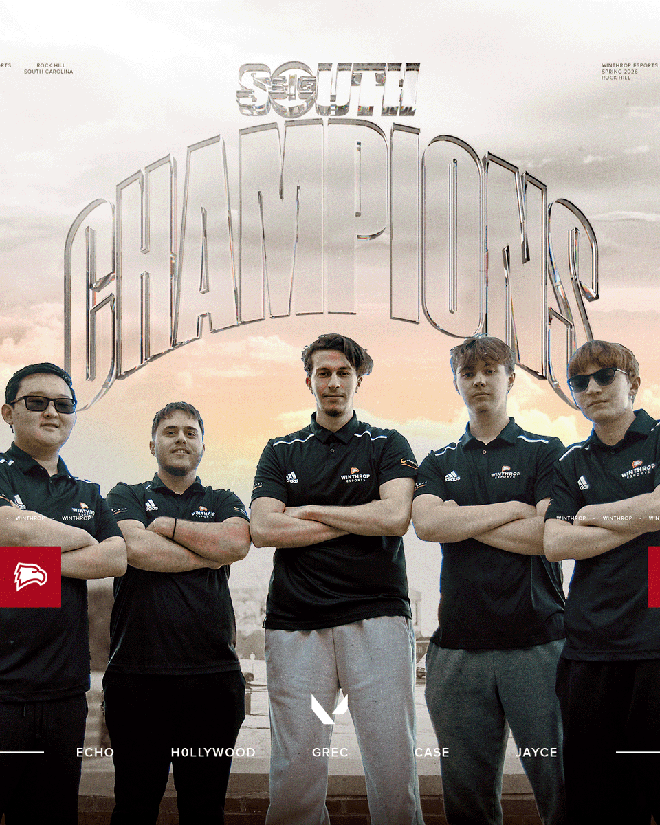 WinthropEsports's tweet photo. 🏆 WINTHROP EAGLES ARE YOUR VALORANT BIG SOUTH ESPORTS 2026 CHAMPIONS 🏆 

An undefeated run secures #WUVAL Garnet a #BigSouthEsports championship. https://t.co/jNijEAbkJA