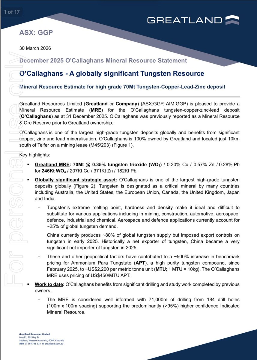 You wait all year for an MRE and two come among together 😂

Over 400mt in reserves at #Telfer currently with lots more to come.

Conservative price of A$4,200 used also

Congrats to all the team at <a href="/Greatland_GGP/">Greatland</a> 

#GGP $GGP <a href="/Greatland_GGP/">Greatland</a>