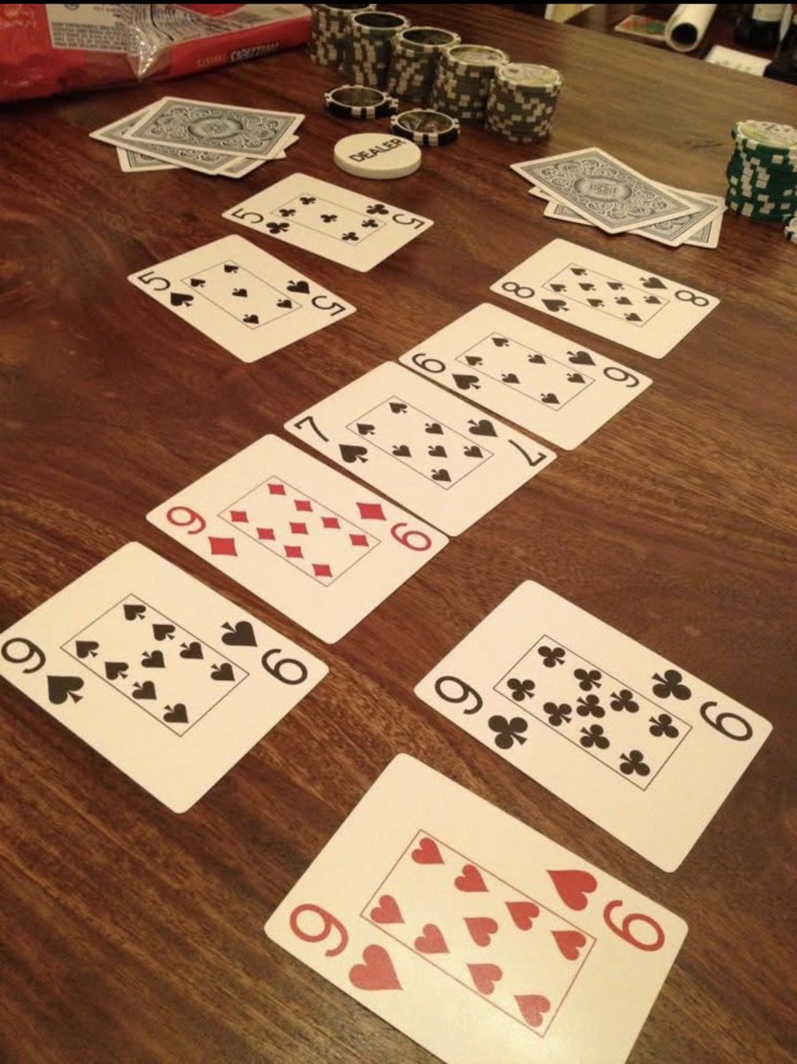 jir81's tweet photo. @RobKuhn_ I’ve had worse. In fact THE worst beat possible in poker… All in pre-flop with 99 and got called by 55. Flop comes 997, turn 6, river 8. Quads beaten by runner, runner, runner… straight flush. 🤮 https://t.co/7TqPYLElX8