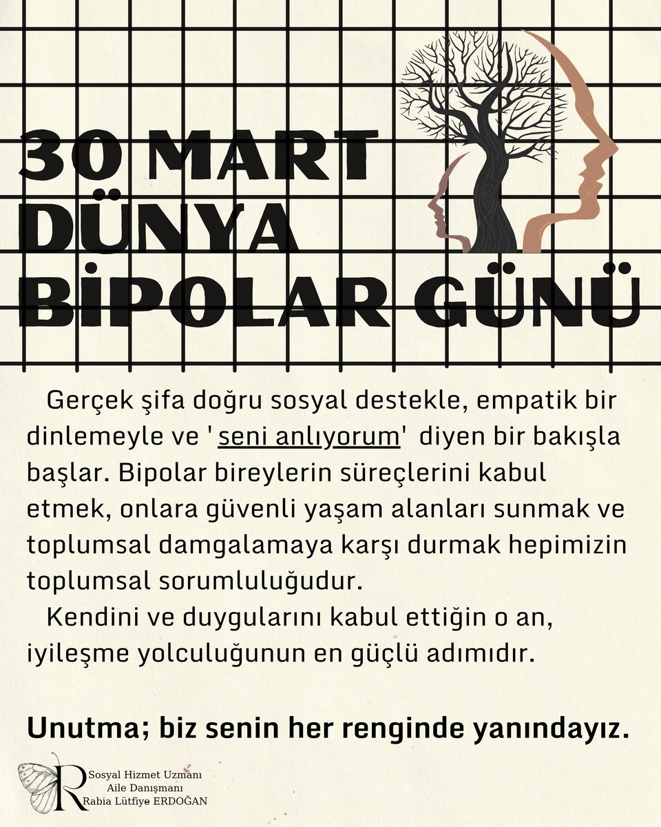 #Bipolar bozukluk yönetilmesi gereken bir duygu durum yolculuğudur. Hiçbir bireyin ruhsal farklılıkları nedeniyle dışlanmadığı, anlaşılmak için çaba sarf edildiği bir dünya hayal ediyoruz. 
#Farklı renklerimizle, aynı gökyüzünün altındayız. #Farkındayız , yanındayız!