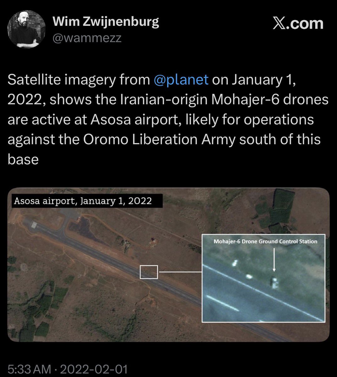 TruthInHorn's tweet photo. Finally the case of Asossa airport and drone operations. 

Drones have been operating out of assosa since at least 2022. It’s illogical and incoherent reasoning to say just because you see airport expansion and drones at an airport and then see a drone that’s found somewhere else doesn't automatically mean it’s the same one. That is a massive leap in logic and a fallacy of unwarranted assumption. That’s not conclusive whatsoever. 

The issue isn't whether the claim is true or false—it’s that the reasoning doesn't actually bridge the gap between the claim/observations and evidence/conclusion. 

It’s like seeing a red car at a grocery store and then seeing a red car in a crash later that day. Unless you saw the license plate or a specific unique marking/identifier or supporting evidence of direction of travel. You are just guessing. Seeing two similar things in different places or observing things with multiple other explanations like airport expansion isn't proof they are the same object or connected.