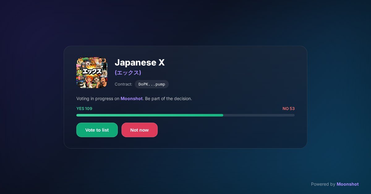 Moonshot listing for $エックス is within reach. We're at the last step.
Community: show up. Your vote could push us over.

moonshot-alert.fun/#/vote/DoPKeK2…