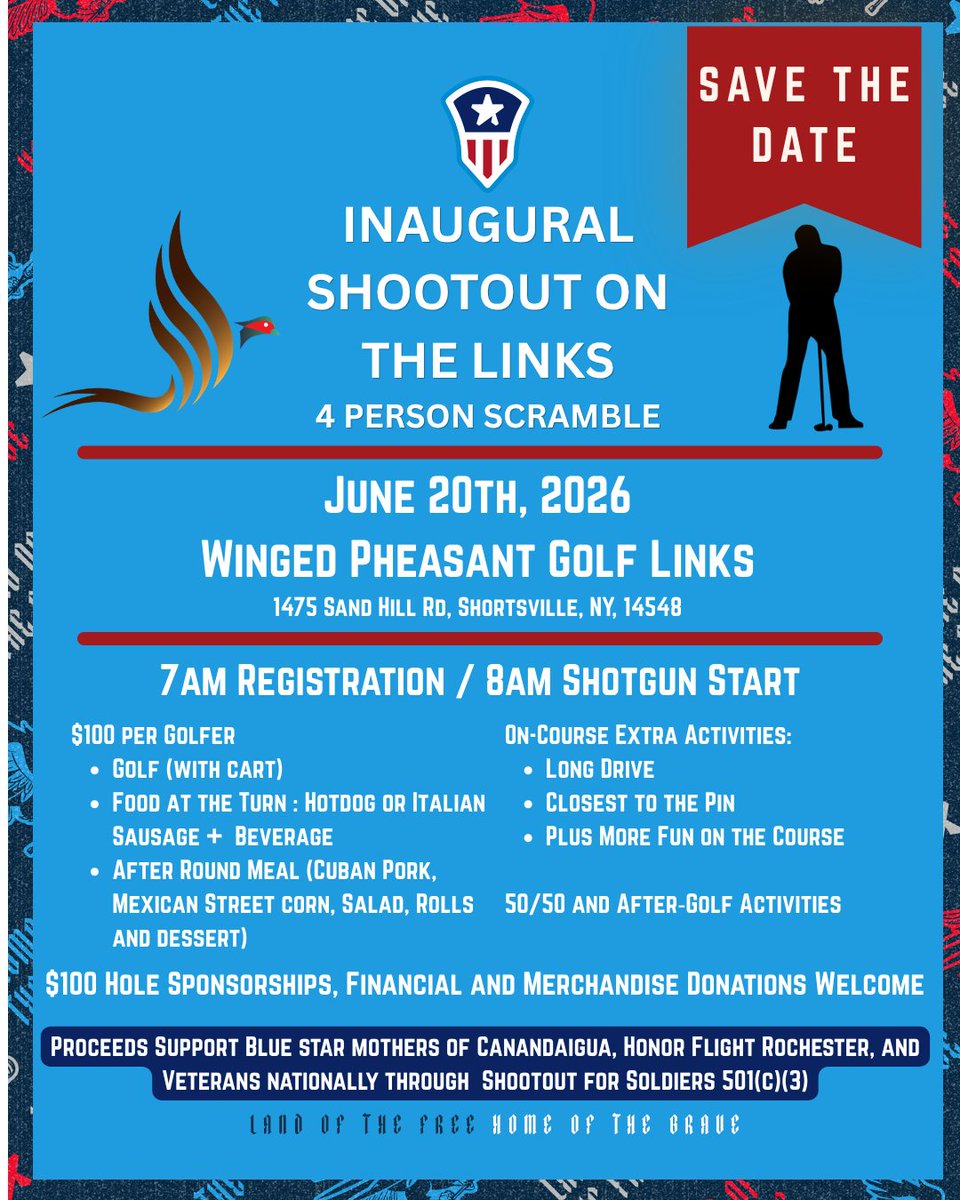 ⛳️ Shootout on the Links — SAVE THE DATE!

Our inaugural tournament is coming ⛳️
Get your teams ready &amp; calendars marked.
📝 Registration opens soon!

Interested in:
• Hole sponsorships
• Gift bag / giveaway merchandise
• Financial support
DM us to get involved!
<a href="/SFSLacrosse/">Shootout for Soldiers</a>