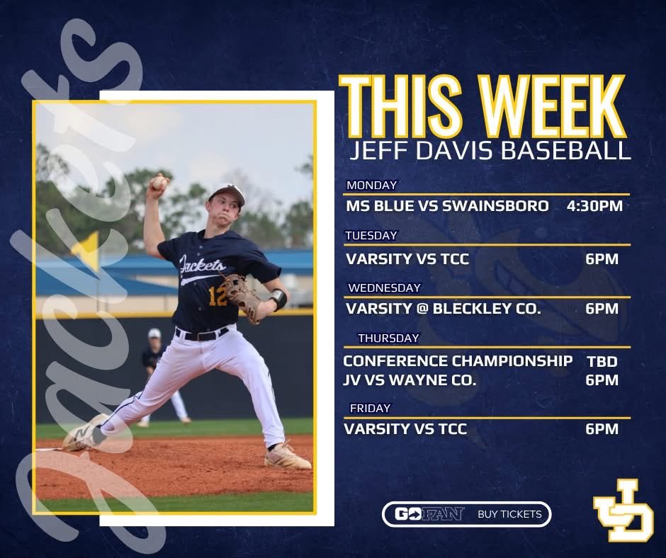 jd_baseball's tweet photo. 📅 THIS WEEK | Jeff Davis Baseball

Games at every level - come out and support our boys and the Middle School Blue team tomorrow as they head into Semi-Finals!! 

📸The Legends - Lauren Dixon https://t.co/AwPK6Sz9zs