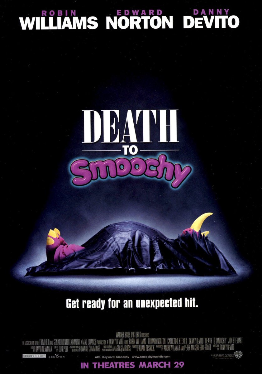 FilmNewsNos's tweet photo. 🎬MOVIE HISTORY: 24 years ago today, March 29, 2002, the movie ‘Death to Smoochy’ opened in theaters!
#RobinWilliams #EdwardNorton #DannyDeVito #CatherineKeener #JonStewart #PamFerris #MichaelRispoli @HarveyFierstein #VincentSchiavelli #DannyWoodburn #RobertProsky https://t.co/xQ4t1YHYHi