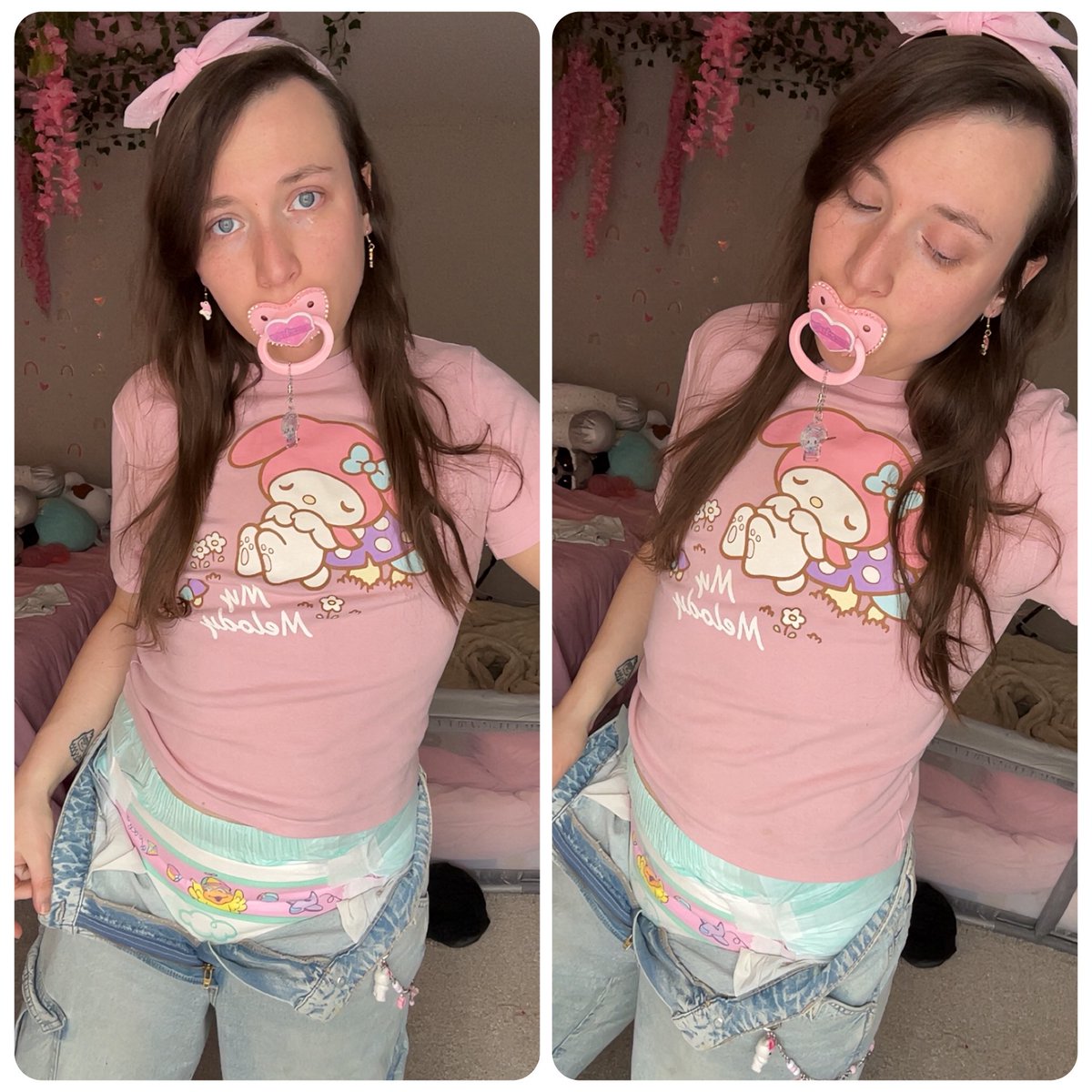 Daddy took this crybaby out to the mall letting me have my paci and stuffie in the car and I was such a big girl I only peed myself when we got to the Rainforest Cafe after window shopping 🎀
