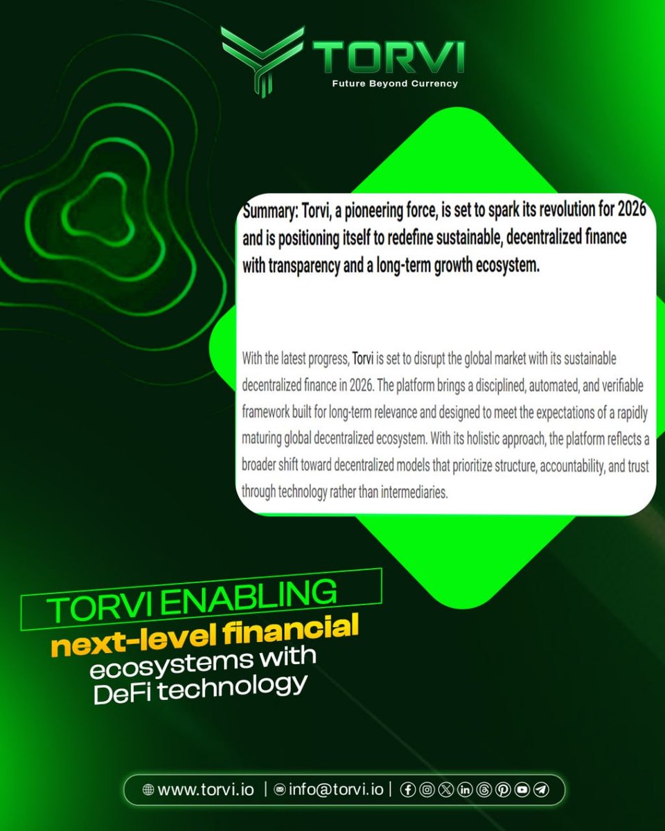 torvi_io's tweet photo. 💡 Next-level financial ecosystems are here!
Torvi is enabling smarter systems powered by DeFi technology ⚡️

This is the evolution of digital finance 🔥

💥 https://t.co/OkvgnlFUtp
 
#TORVI #DeFiTech #NextLevelFinance #CryptoInnovation #Web3India #FutureIsNow https://t.co/YaOb6oz9ZL