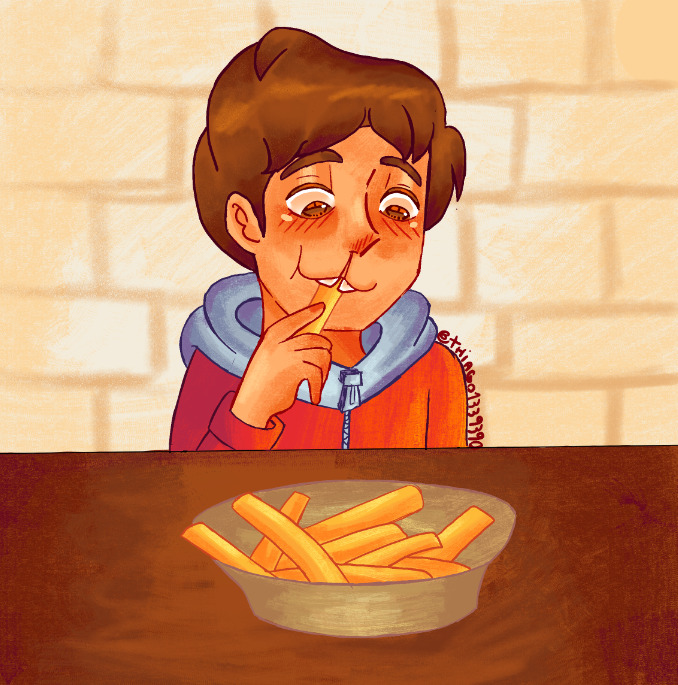 thiago1339390's tweet photo. Ben is eating french fries because I don't know what to draw and yesterday and today I've been eating fries 
#Hauntedhotel #HauntedhotelBen #Benfreeling https://t.co/g8QwSxxsOV