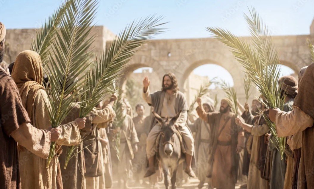 SECONDCOMINGOCC's tweet photo. Jews lined the road 
With palms of green
And cried “Hosanna, 
Behold the King!”

With hopeful hearts
And lifted hands
They sang and thought
Redeem our lands

The palms they waved
Spoke victory near
Of thrones restored 
And no more fear

His crown would come
Atonement He gave
Through love alone 
Not sword nor blade. ❤️