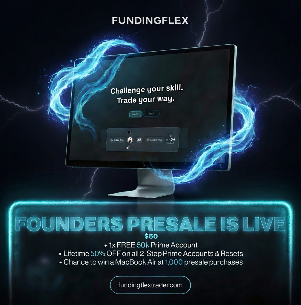 FundingFlex's tweet photo. The FundingFlex Presale is live!

This isn’t just a presale; it’s your chance to secure a permanent seat at the table before we go live. ⚡️

$50 gets you the ultimate value stack:

✅ 1x FREE 50k Prime Account

✅ LIFETIME 50% OFF all 2-Step Prime Accounts & Resets

✅ MacBook Air Giveaway entry 

Stop overpaying for evaluations. 
Lock in your edge and scale your capital alongside with FundingFlex⚡️

Don’t just watch from the sidelines. Claim your spot:
🔗 https://t.co/7cO3b3qqxa
