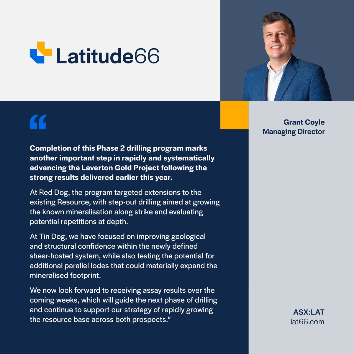 #ASXNews

$LAT.AX advises that the Phase 2 RC drilling program on the Laverton #Gold Project in Western Australia has been successfully completed.

Assay results expected over the next few weeks

Read: loom.ly/caJr5Tg

#LAT #ASX #Laverton #WAMining