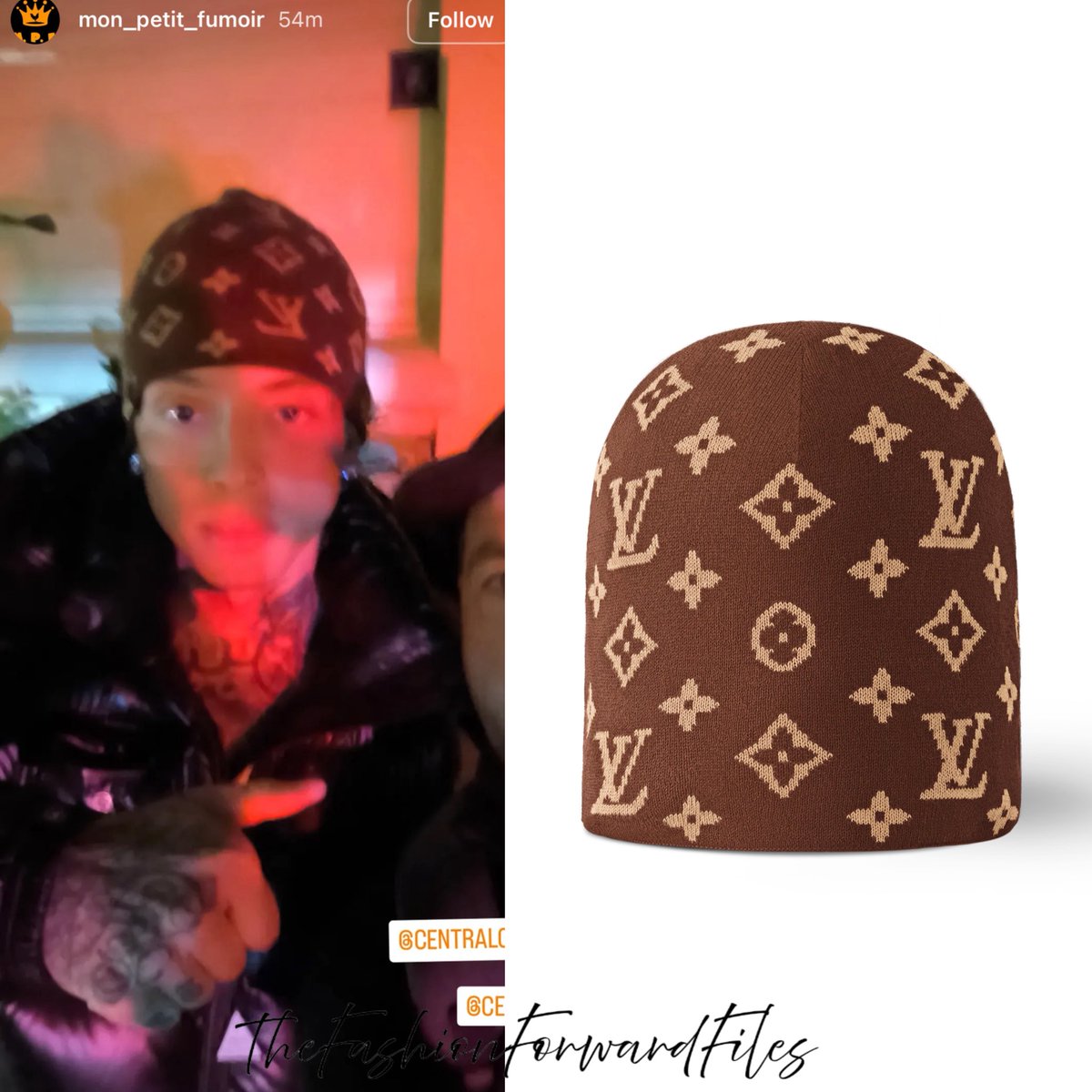 central cee 着用LOUIS VUITTON ビーニー ブラック Central Cee wears a Louis Vuitton Fit Monogram Beanie, which is
