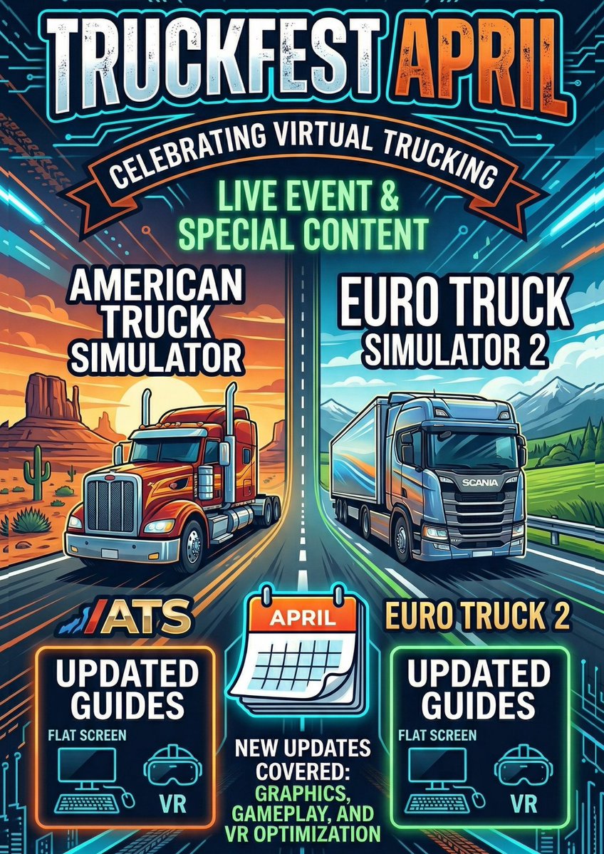 Kicking things off this week with a new and updated <a href="/pimaxofficial/">Pimax</a>  ATS and ETS 2 guide, April is TruckFest Month, featuring a further collaberative video for ETS 2, and updated Pimax and Meta ATS and ETS 2 guides, as well as of course our new Convoys !, happy Trucking ! 

Join