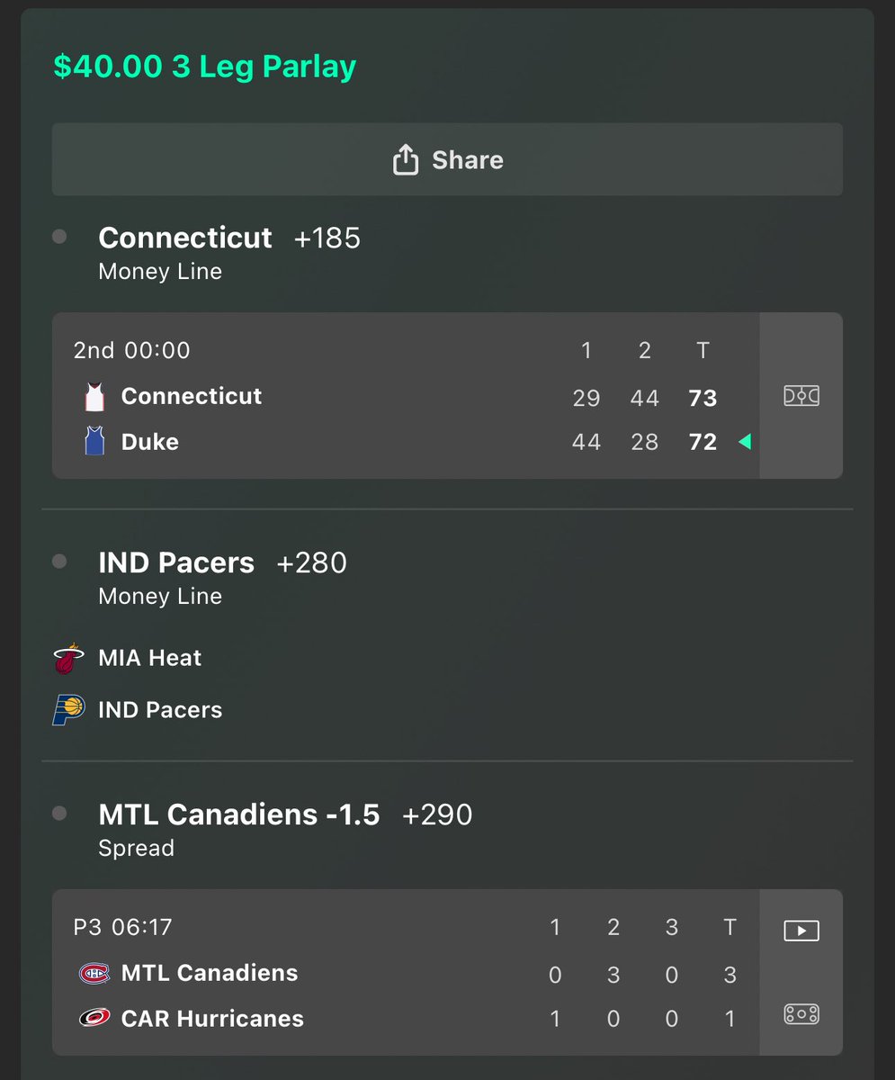 SweatWithJohn's tweet photo. I really changed my mind on UCONN &amp; cashed this out pre game, would’ve paid $1600 🤦‍♂️ https://t.co/fDGwDvRT4z