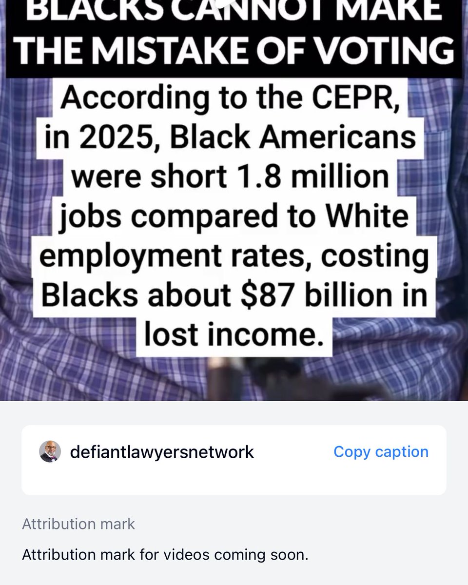 Bmbempower's tweet image. According to the CEPR, in 2025, #BlackAmericans were short 1.8 million jobs compared to White employment rates, costing Blacks about $87 billion in lost income.
#FAFO #Wetriedtotellya
