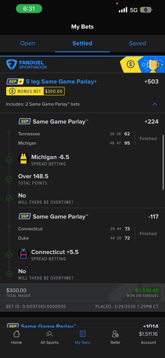 Thanks for the $300 free bet <a href="/FDSportsbook/">FanDuel Sportsbook</a> !
