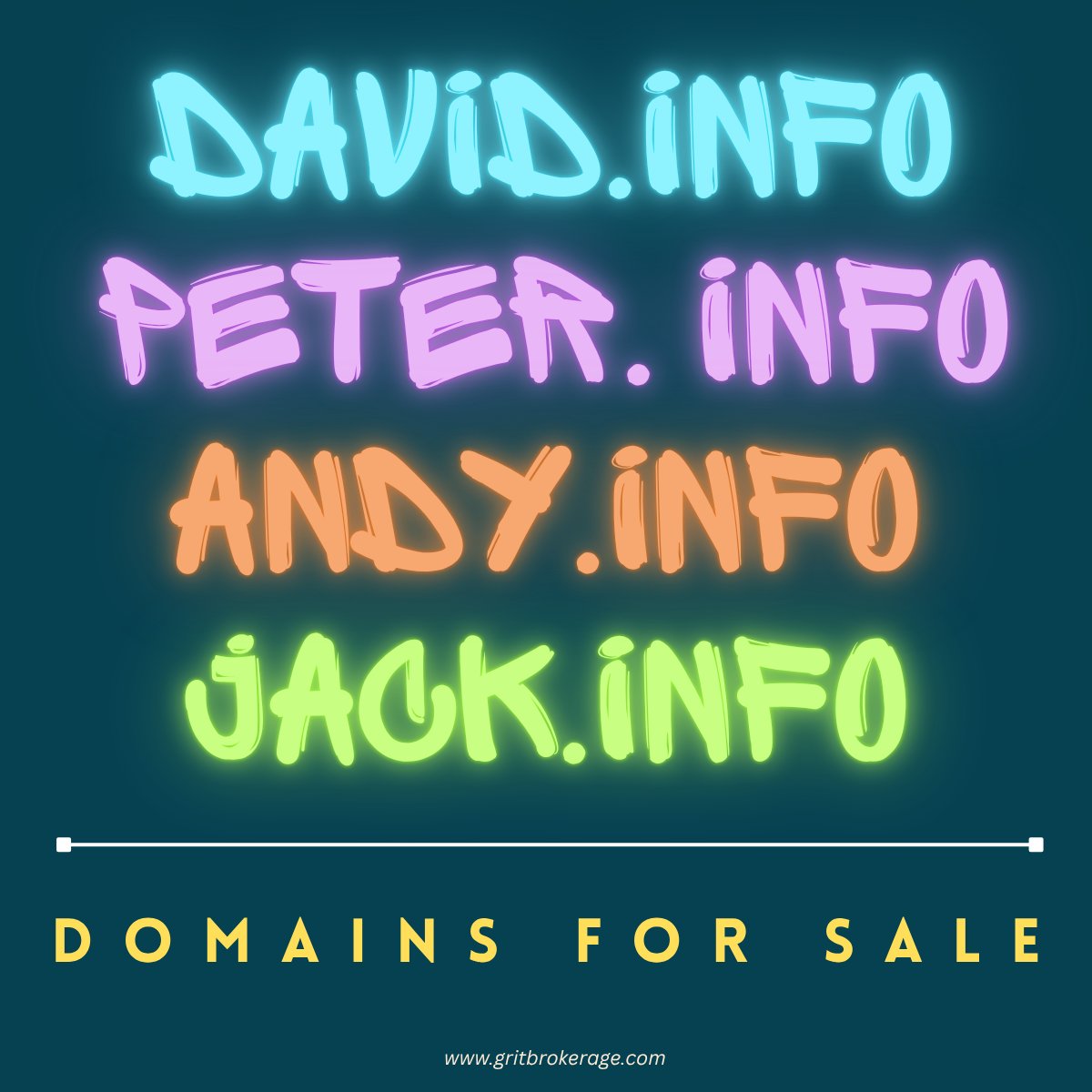 bestnamebrokers's tweet image. Why build a brand from scratch when the name is already known worldwide?
Secure these .info domains—four premium identities with instant authority today. Get the here --&amp;gt; @GritBrokerage  #names #forsale